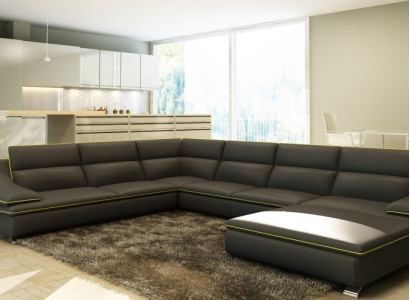 Corner sofa with USB Leather sofa Upholstery Living landscape Couch Sofa Corner suite U-shape