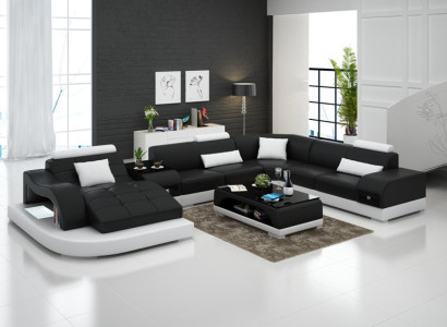 Leather sofa Couch Living landscape Corner sofa Corner Suite Design Modern Sofa +USB Red