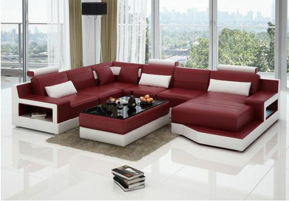 Leather sofa Corner sofa + USB Suite Living landscape Upholstery Bed function new Design