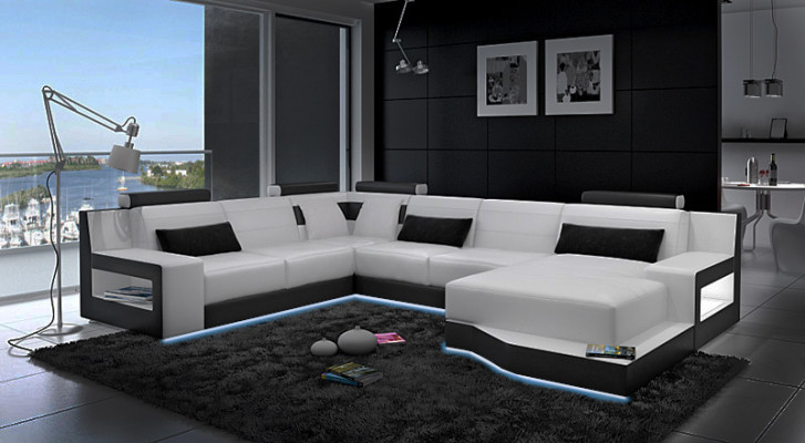 Leather sofa Corner sofa + USB Suite Living landscape Upholstery Bed function new Design