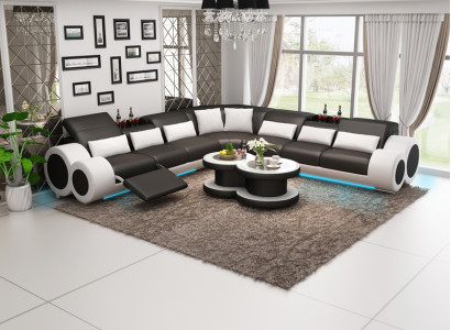Living landscape Designer Sofa with USB Big Upholstery Leather Sofas Eck Corner Seat Black