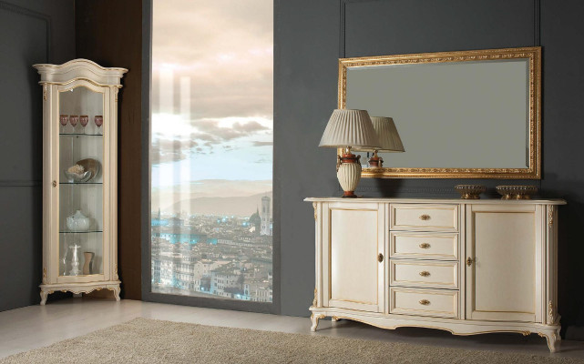 Living room Display case Wardrobe Chest of drawers Italy Mirror Classic s Set 3pcs White new