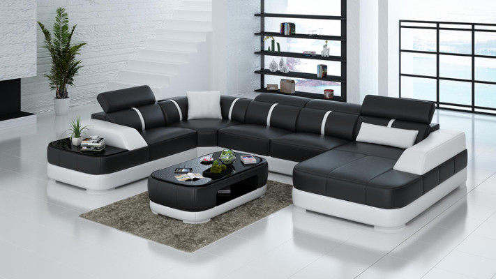Living landscape Designer Sofa with USB Big Upholstery Leather Sofas Corner Seat Black