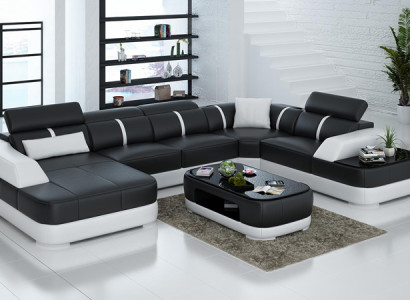 Leather Sofa Upholstery Seat Corner Sofa Suite Living landscape Living room Couch with USB