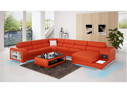Modern leather sofa couch design living landscape corner sofa corner suite sofa light USB