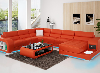 Modern leather sofa couch design living landscape corner sofa corner suite sofa light USB