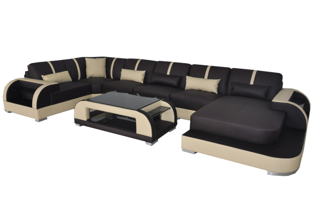 Leather Couch with USB,Upholstery Seat Suite Modern Design Living landscape Sofas