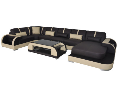 Leather Couch with USB,Upholstery Seat Suite Modern Design Living landscape Sofas