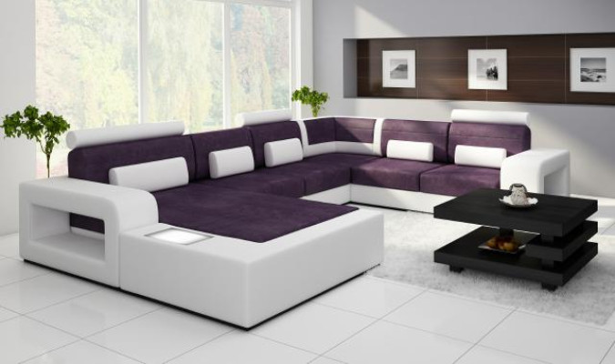 Sofa with USB Fabric Textile Leather Sofa with Lighting Living landscape Custom made