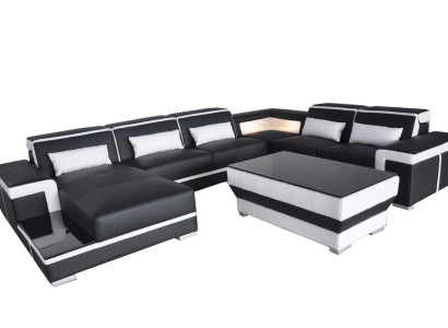 XXL Leather Sofa Upholstery Living Couch Seat Suite Corner Sofas Couches + Table