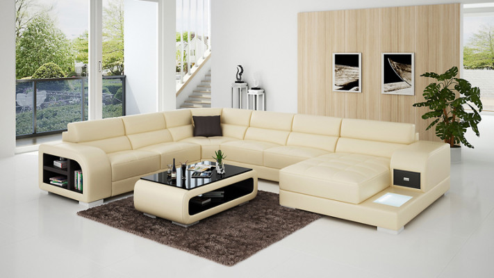 Leather Sofa Couch Living landscape Suite Design Modern Corner Sofa U-shape G8029