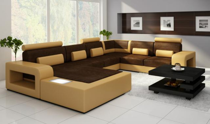 Sofa Sofa set Fabric Textile Leather Sofa with lighting Living landscape Couch !