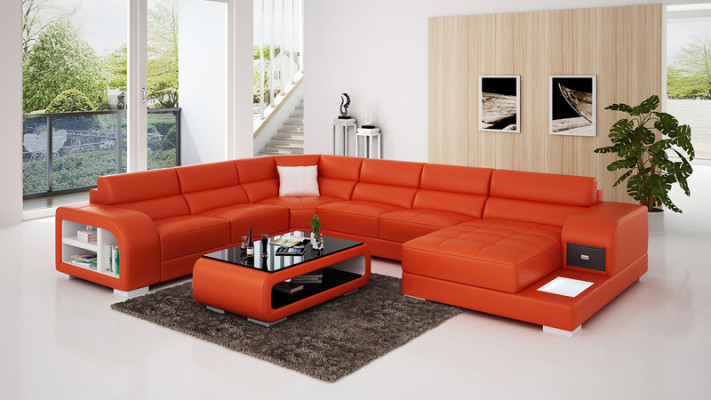 Leather sofa Couch Living landscape Corner sofa Corner Suite Design Modern Sofa