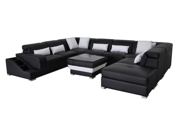 Leather Corner Sofa Living landscape Suite Design Modern Couch Sofas USB LED Stool