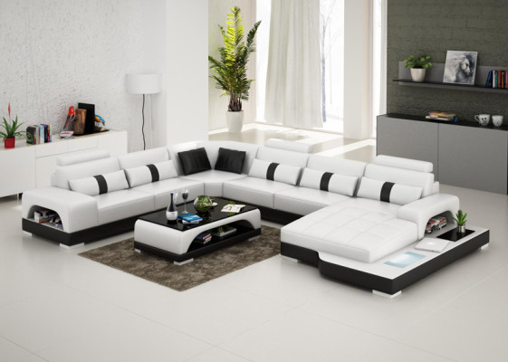 Leather sofa Couch Living landscape Corner sofa Eck Suite Design Modern Sofa with USB