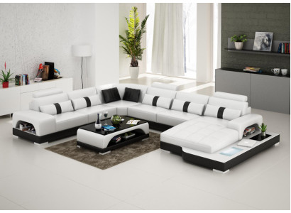 Leather sofa Couch Living landscape Corner sofa Eck Suite Design Modern Sofa with USB