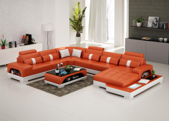 Leather sofa Couch Living landscape Corner sofa Eck Suite Design Modern Sofa with USB
