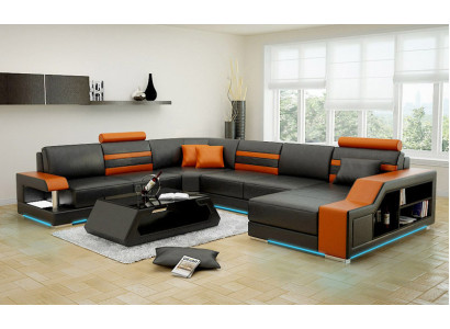 Design Sofa Corner sofa Living landscape with Shelf Upholstery Seat Suite Leather sofa USB