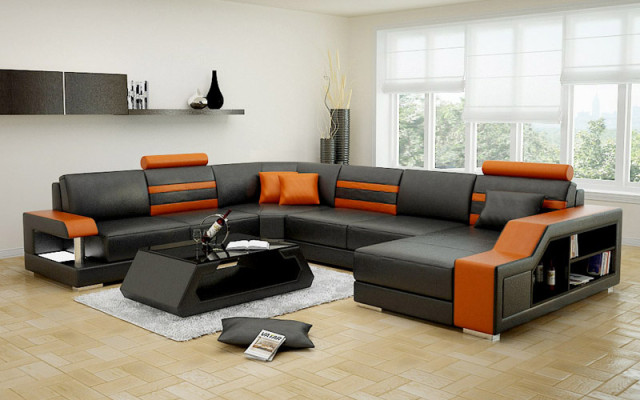 Design Sofa Corner sofa Living landscape with Shelf Upholstery Seat Suite Leather sofa USB