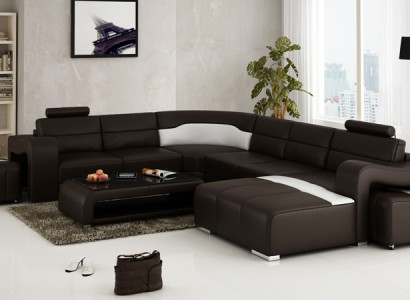 Leather sofa Couch Living landscape Corner sofa Corner Suite Design Modern Sofa with USB