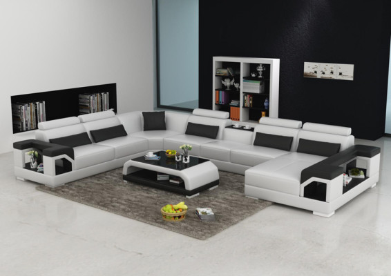 Leather sofa Couch Living landscape Corner sofa Corner Suite Design Modern Sofa with USB