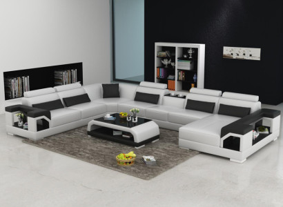 Leather sofa Couch Living landscape Corner sofa Corner Suite Design Modern Sofa with USB
