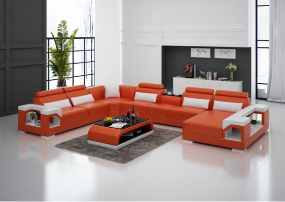 Leather sofa Couch Living landscape Corner sofa Corner Suite Design Modern Sofa with USB