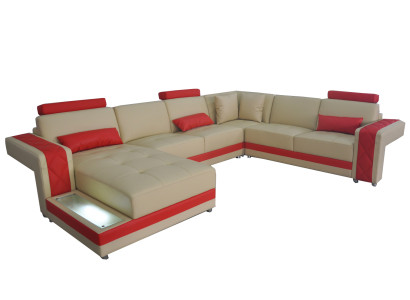 Leather Sofa Couch Living Landscape Corner Suite Design Modern Sofa U-shape LED USB