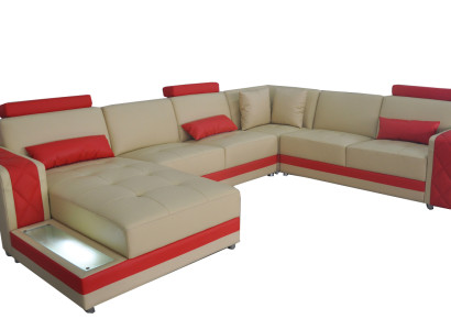 Leather Sofa Couch Living Landscape Corner Suite Design Modern Sofa U-shape LED USB