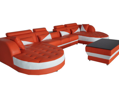 Modern Leather Sofa Corner sofa Upholstery Living room Corner sofa U-shape Living landscape USB