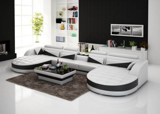 Modern Leather Sofa Corner sofa Upholstery Living room Corner sofa U-shape Living landscape USB