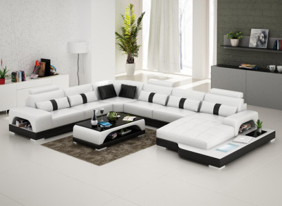 Leather sofa Couch Living landscape Corner Corner sofa Sofa Modern Design Suite