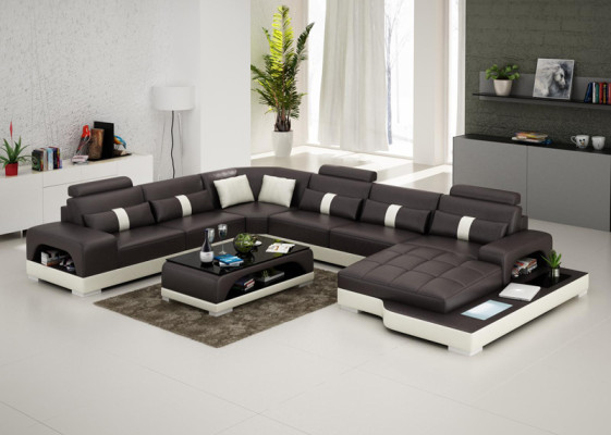 Leather sofa Couch Living landscape Corner Corner sofa Sofa Modern Design Suite