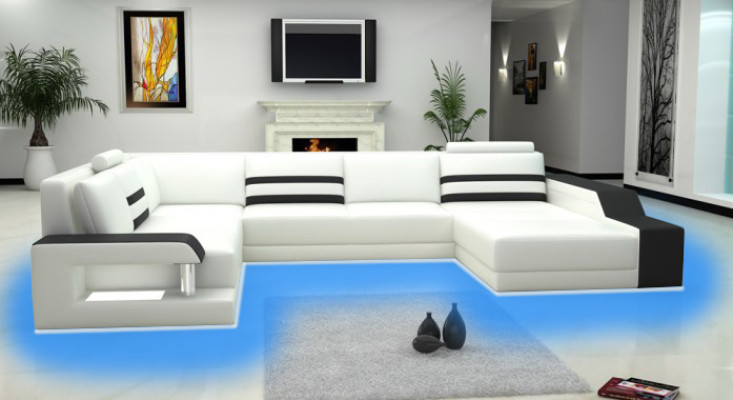 Designer sofa Corner sofa Couch Leather sofa Upholstery Seat Corner Suite with light PHX1