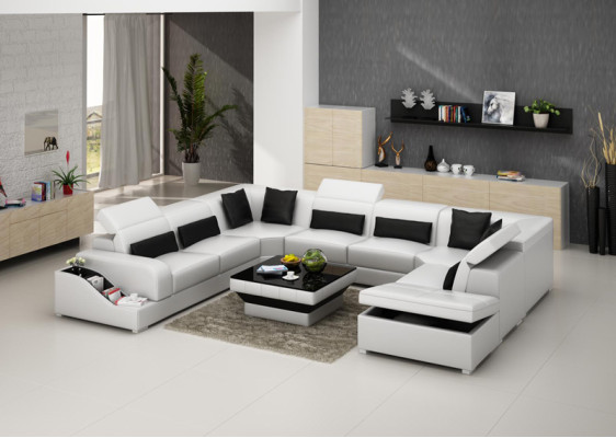 Leather Corner Sofa Corner Living landscape Suite Design Modern Couch U-shape G8008 Sofas