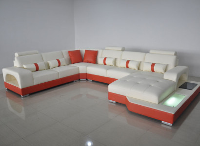 Corner sofa Leather Sofa Couch Upholstery Corner Seat Living landscape U-shape Cream Orange new