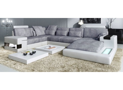 Modern Textile Sofa U-shape Furniture with Bed Functions Storage Space Gray new