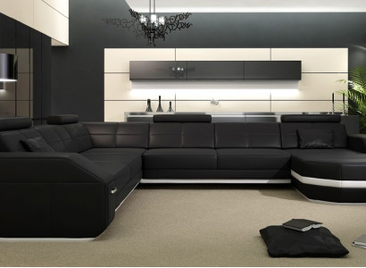 Design Sofa with USB Couch Upholstery Corner sofa Living landscape Leather sofa Corner suite