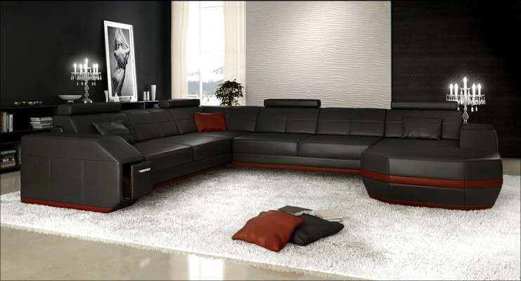 Design Sofa with USB Couch Upholstery Corner sofa Living landscape Leather sofa Corner suite