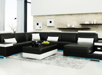 Leather sofa Couch Living landscape Corner sofa Suite Design Modern new Sofa Light USB
