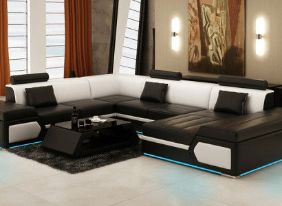 Leather sofa sofa couch living landscape corner sofa suite design modern black + USB