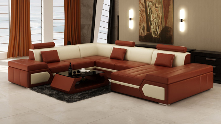 Leather sofa sofa couch living landscape corner sofa suite design modern black + USB