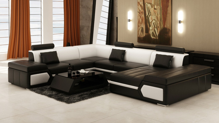 Leather sofa sofa couch living landscape corner sofa suite design modern black + USB