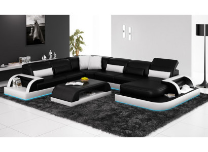 Sofa Corner sofa Design Living landscape Black Upholstery Seat Suite Leather sofa USB