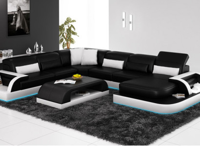 Sofa Corner sofa Design Living landscape Black Upholstery Seat Suite Leather sofa USB