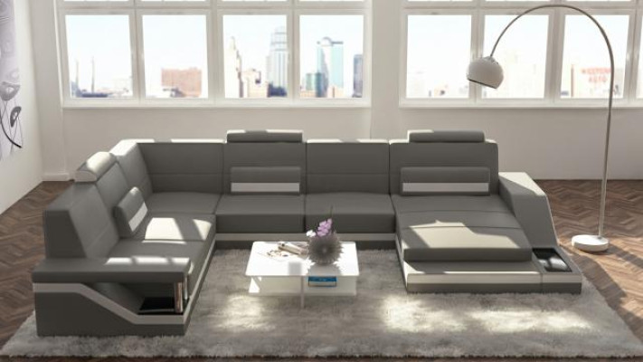 Leather sofa + USB Living landscape Corner sofa Corner Suite Design Couch Sofa Hamburg