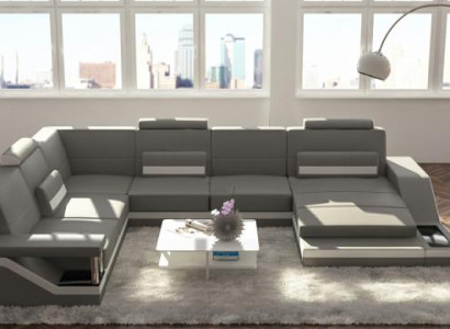 Leather sofa + USB Living landscape Corner sofa Corner Suite Design Couch Sofa Hamburg