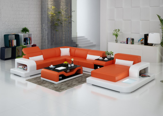 Leather sofa Couch Living landscape Corner sofa Corner Suite Design Modern Sofa G8006