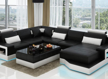 Design Leather Living landscape Corner Sofa Modern Suite Couch Corner Black USB new
