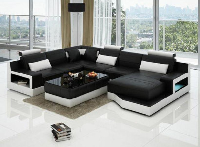 Leather sofa Corner sofa + USB Suite Living landscape Upholstery U-shape Couch Sofa Design
